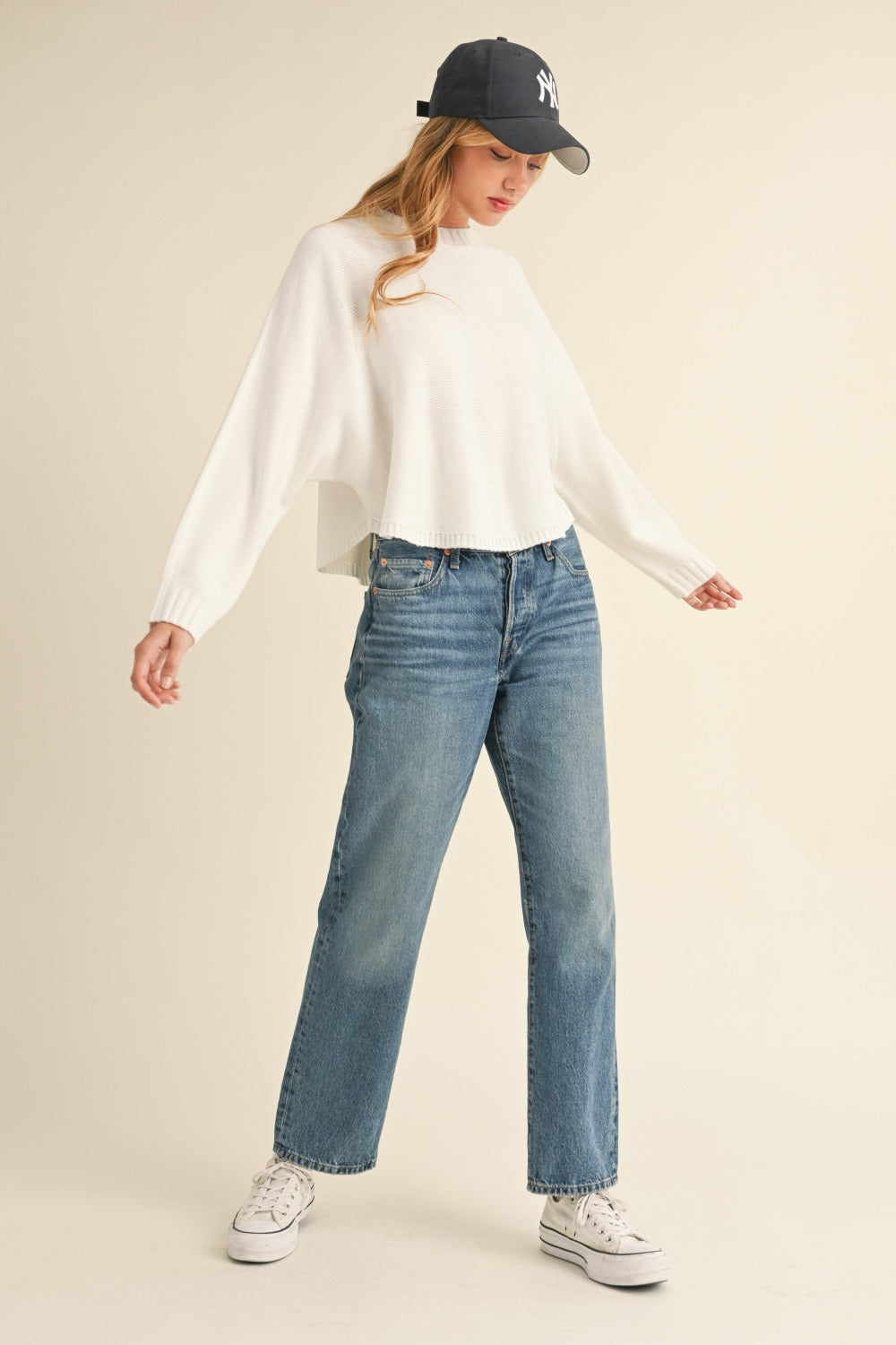 Mable Round Neck Dolman Sleeve Cropped Sweater - 1985 THE VAULT