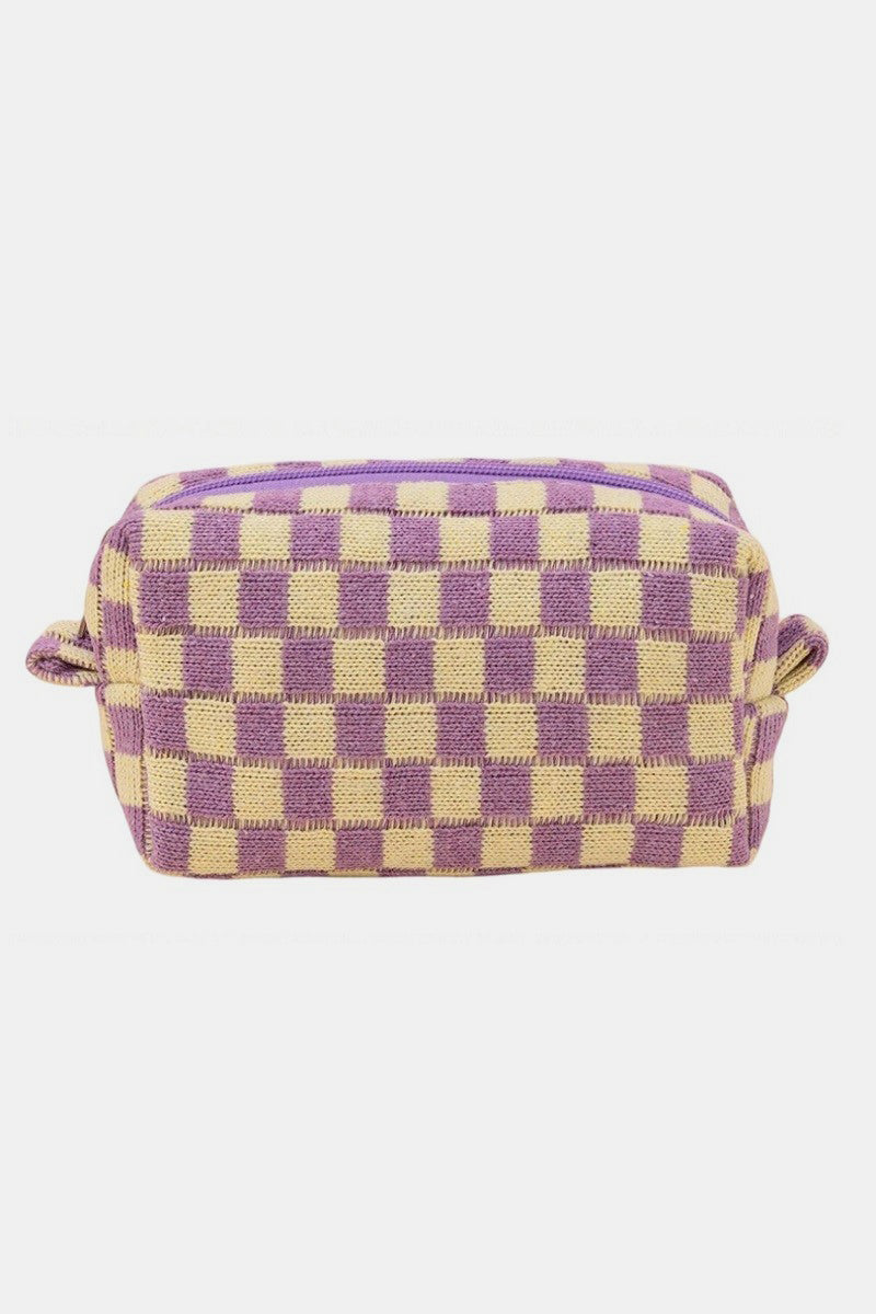 Zenana Checkered Pattern Knitted Cosmetic Pouch - 1985 the VAULT Boutique