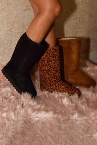 WILD DIVA Leopard Suede Round Toe Boots - 1985 the VAULT Boutique