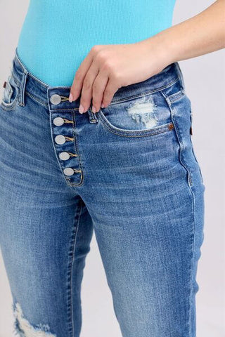 Judy Blue Full Size Button Fly Distressed Jeans with Pockets Plus Size - 1985 the VAULT Boutique