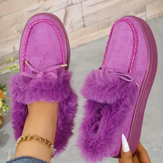 Bow Furry Round Toe Flat Slip-Ons - 1985 the VAULT Boutique