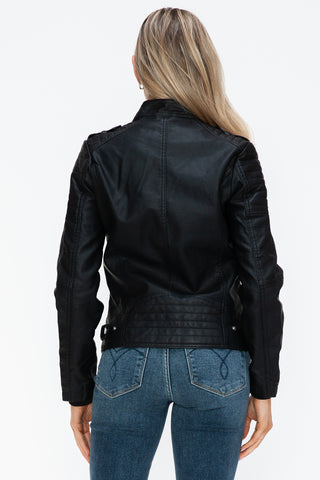 Snobbish PU Leather Biker Jacket with Side Zip Pockets - 1985 the VAULT Boutique