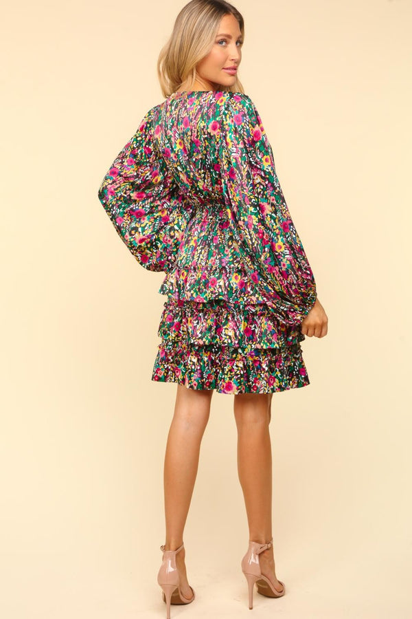 Haptics V-Neck Satin Floral Layered Dress - 1985 the VAULT Boutique