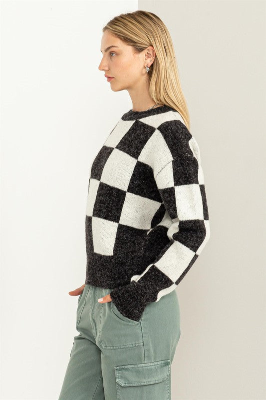 Weekend Chills Checkered Long Sleeve Sweater - 1985 the VAULT Boutique