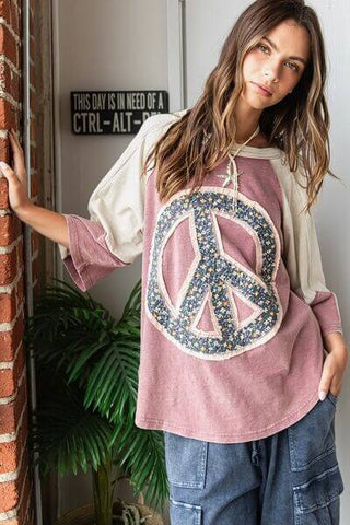 Mittoshop Peace Sign Patch Mineral Washed T-Shirt - 1985 the VAULT Boutique