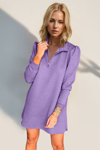 Double Take Textured Quarter Zip Long Sleeve Dress - 1985 the VAULT Boutique