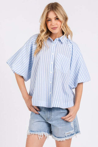 Mittoshop Button Down Striped Puff Sleeve Shirt - 1985 the VAULT Boutique