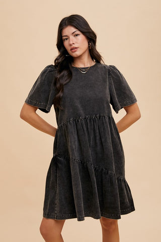 Annie Wear Mineral Washed Round Neck Short Sleeve Denim Dress - 1985 the VAULT Boutique