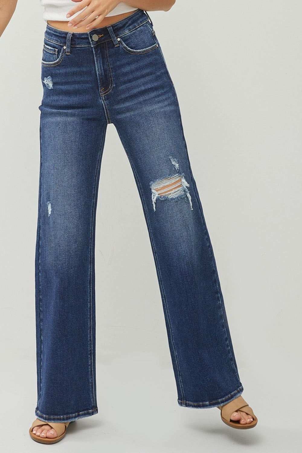 RISEN Full Size High Rise Distressed Wide Leg Jeans - 1985 the VAULT Boutique