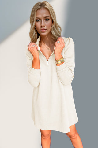 Double Take Textured Quarter Zip Long Sleeve Dress - 1985 the VAULT Boutique