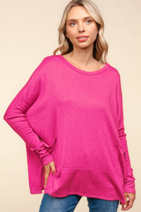 Haptics Dolman Long Sleeve Oversized Knit Top with Pockets - 1985 THE VAULT