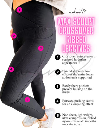 Molly Max Sculpt Diagonal Ribbed Leggings In Two Colors