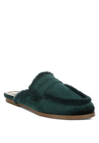 Seyhan Fur Detail Velvet Slip-On Mules - 1985 the VAULT Boutique