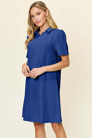 Double Take Full Size Texture Collared Neck Short Sleeve Dress - 1985 the VAULT Boutique