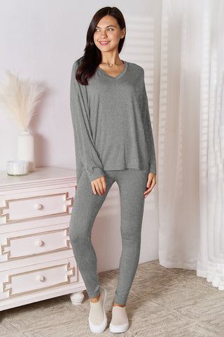 Basic Bae Bamboo Full Size V-Neck Long Sleeve Top and Pants Lounge Set - 1985 the VAULT Boutique