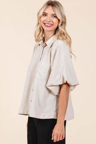 Mittoshop Airflow Short Bubble Sleeve Button Down Shirt - 1985 the VAULT Boutique