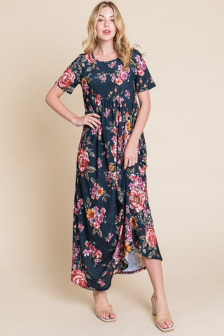 BOMBOM Floral Short Sleeve Maxi Dress - 1985 the VAULT Boutique