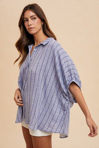 Annie Wear Striped Button Up Half Sleeve Shirt - 1985 the VAULT Boutique