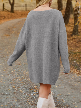 V-Neck Dropped Shoulder Sweater Dress - 1985 the VAULT Boutique