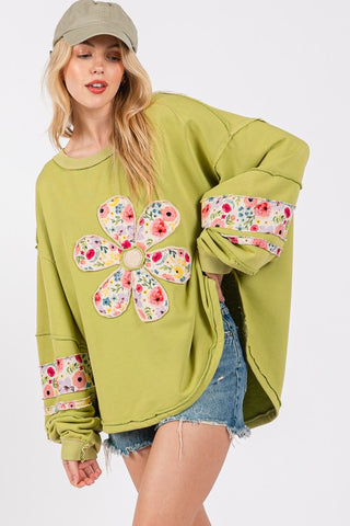 SAGE + FIG Daisy Patch Applique Long Sleeve Sweatshirt - 1985 the VAULT Boutique