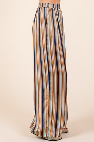 Mittoshop Striped Satin Elastic Waist Wide Leg Pants - 1985 the VAULT Boutique