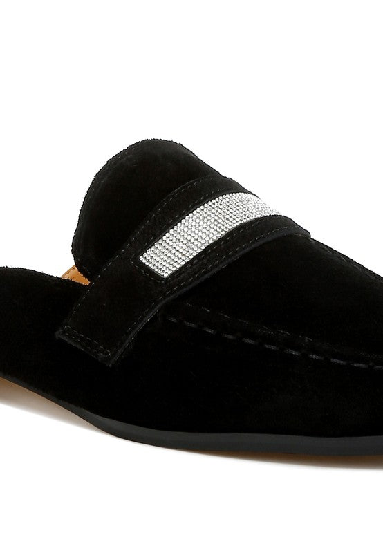 Belorose Rhinestone Strap Suede Mules - 1985 the VAULT Boutique