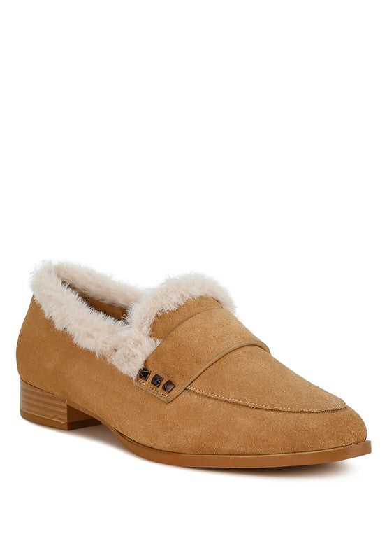 Allie Fur Trim Suede Loafers - 1985 the VAULT Boutique