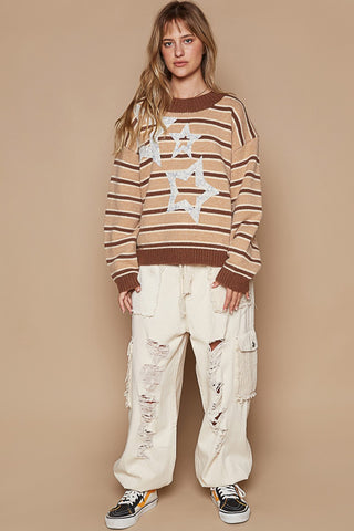 POL Star Patch Stripe Round Neck Sweater - 1985 the VAULT Boutique