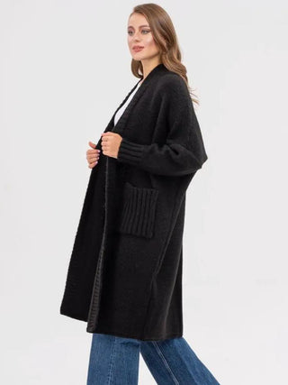 Pocketed Open Front Long Sleeve Longline Cardigan - 1985 the VAULT Boutique