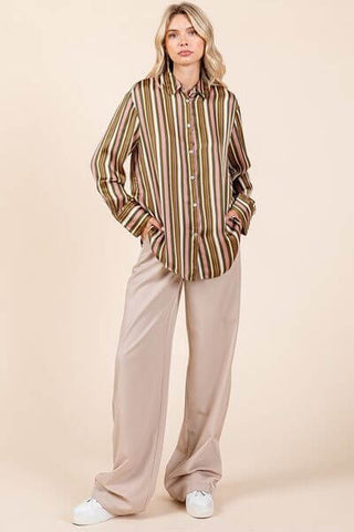 Mittoshop Striped Button Down Satin Shirt - 1985 the VAULT Boutique