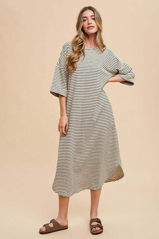 Annie Wear Striped Round Neck Terry Midi Dress - 1985 the VAULT Boutique