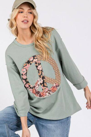 SAGE + FIG Floral Peace Patch Round Neck Top - 1985 the VAULT Boutique