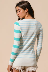 BiBi Contrast Striped Asymmetrical Hem Knit Top - 1985 the VAULT Boutique