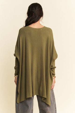 Davi & Dani High-Low Side Slit Batwing Sleeve Top - 1985 the VAULT Boutique