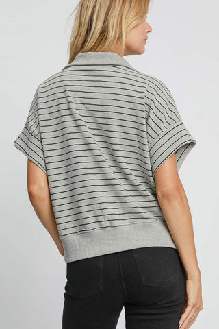 Umgee Striped Half Zip Short Sleeve Sweatshirt - 1985 the VAULT Boutique