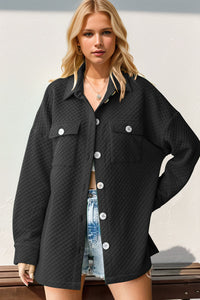 Double Take Full Size Textured Button Up Drop Shoulder Shacket - 1985 the VAULT Boutique