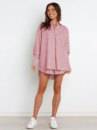 Striped Dropped Shoulder Shirt and Shorts Set - 1985 the VAULT Boutique