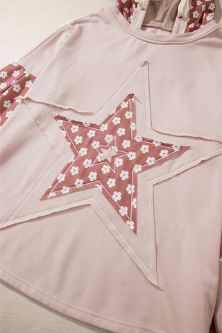 Floral Patchwork Star Pattern Drawstring Hoodie - 1985 the VAULT Boutique