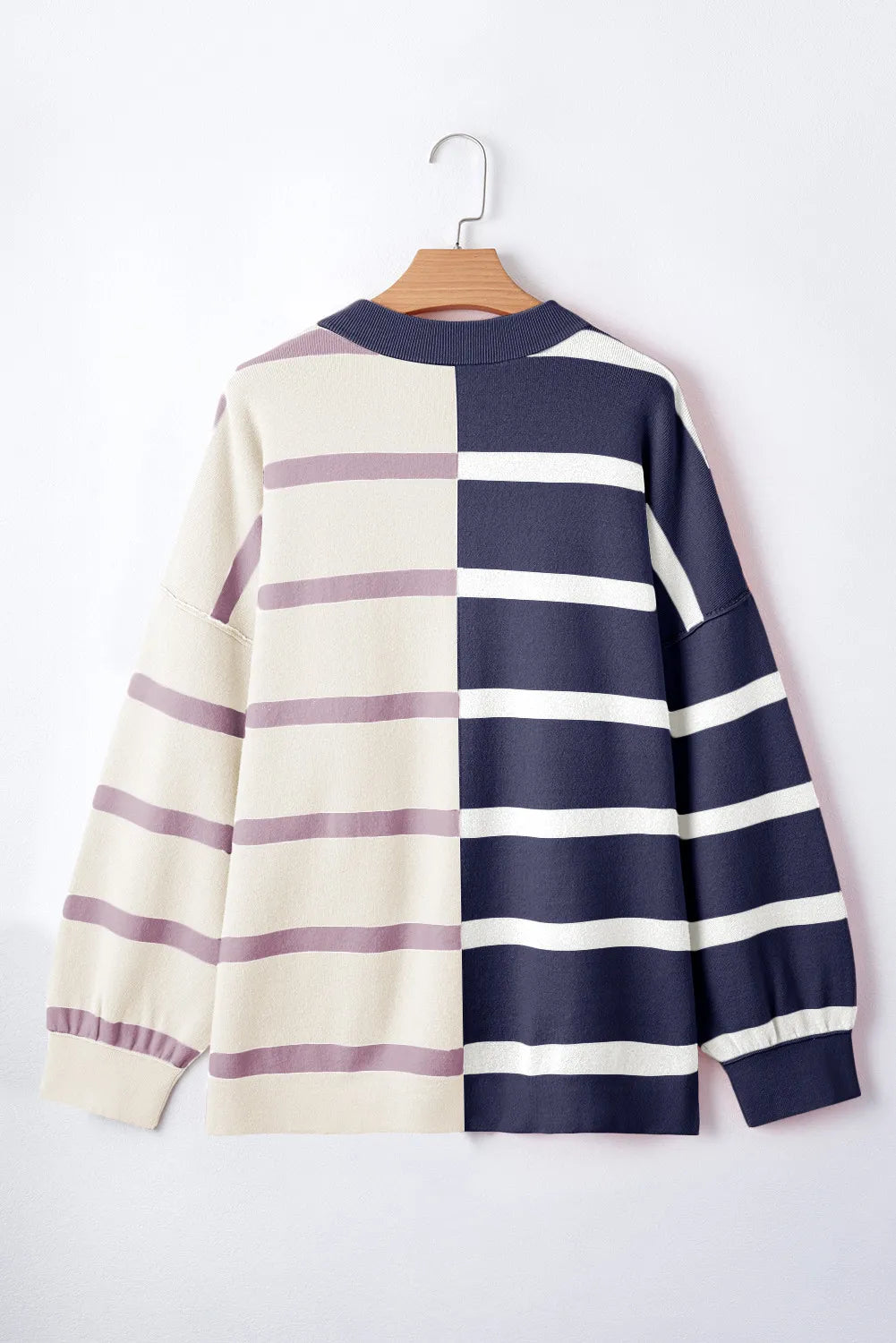 Striped Round Neck Long Sleeve Knit Top - 1985 THE VAULT