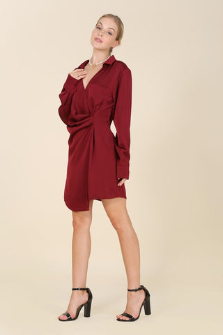 Satin Collared Wrap Mini Dress - 1985 the VAULT Boutique