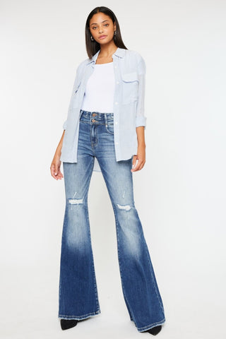 Kancan High Rise Wide Waistband Flare Jeans - 1985 the VAULT Boutique