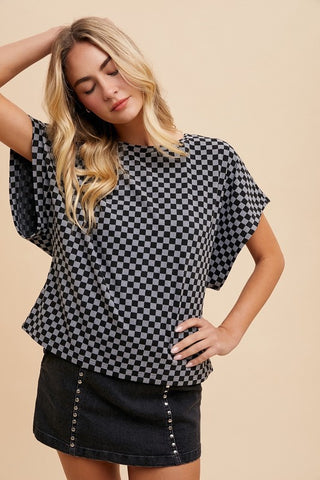 Annie Wear Checkered Round Neck Short Sleeve T-Shirt - 1985 the VAULT Boutique