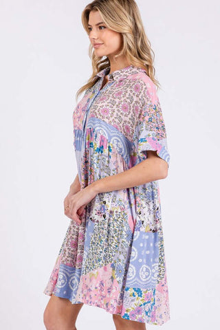 SAGE + FIG Floral Collared Neck Half Sleeve Mini Shirt Dress - 1985 the VAULT Boutique