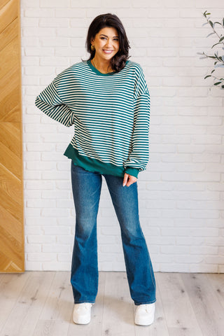 Too Good to be True Striped Drop Shoulder Top in Green - 1985 the VAULT Boutique