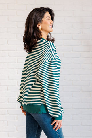 Too Good to be True Striped Drop Shoulder Top in Green - 1985 the VAULT Boutique