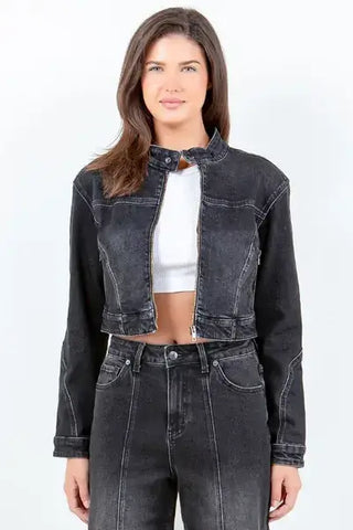 American Bazi Zip Up Cropped Denim Rider Jacket - 1985 the VAULT Boutique