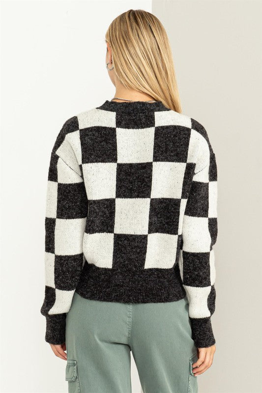 Weekend Chills Checkered Long Sleeve Sweater - 1985 the VAULT Boutique