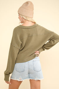 VERY J Exposed Seam V-Neck Ribbed Knit Top - 1985 the VAULT Boutique