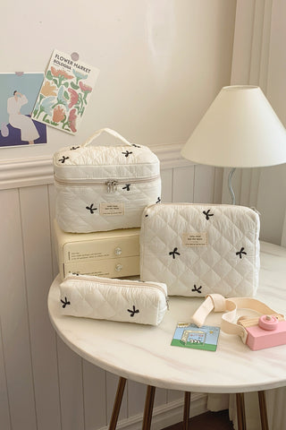 3 Piece Bow Quilted Cloth Storage Bag Set - 1985 the VAULT Boutique