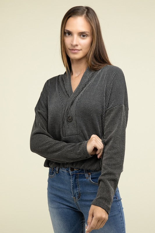 Textured Line Elastic Waist Pullover Top - 1985 the VAULT Boutique